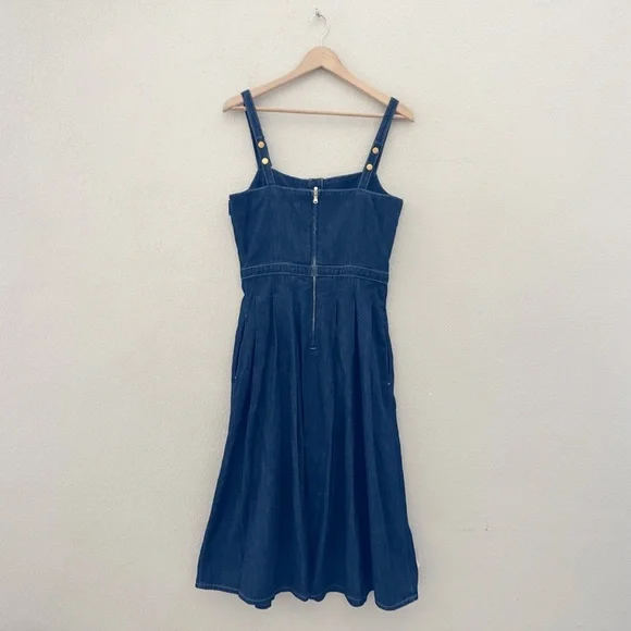L'agence Esmeralda Pinafore Denim Midi Dress 8 Raleigh Parisian Chic Preppy NWT - Picture 7 of 15